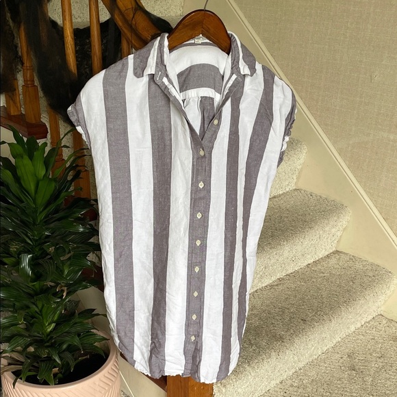 Madewell Coastal Stripe Button Down Linen Dress - Picture 2 of 11